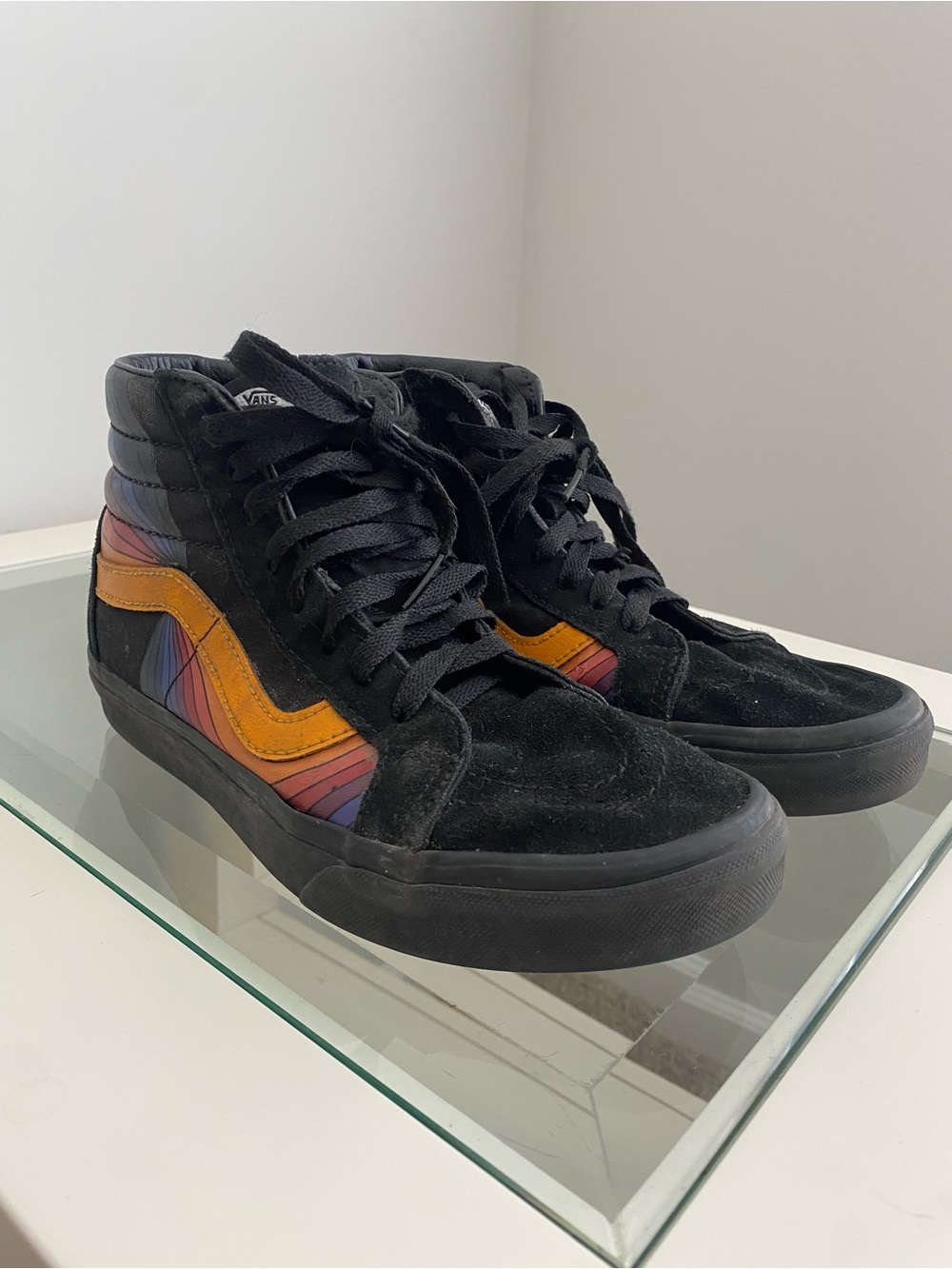 Vans Black High-Top Sneakers with Yellow and Multicolor Side Stripe